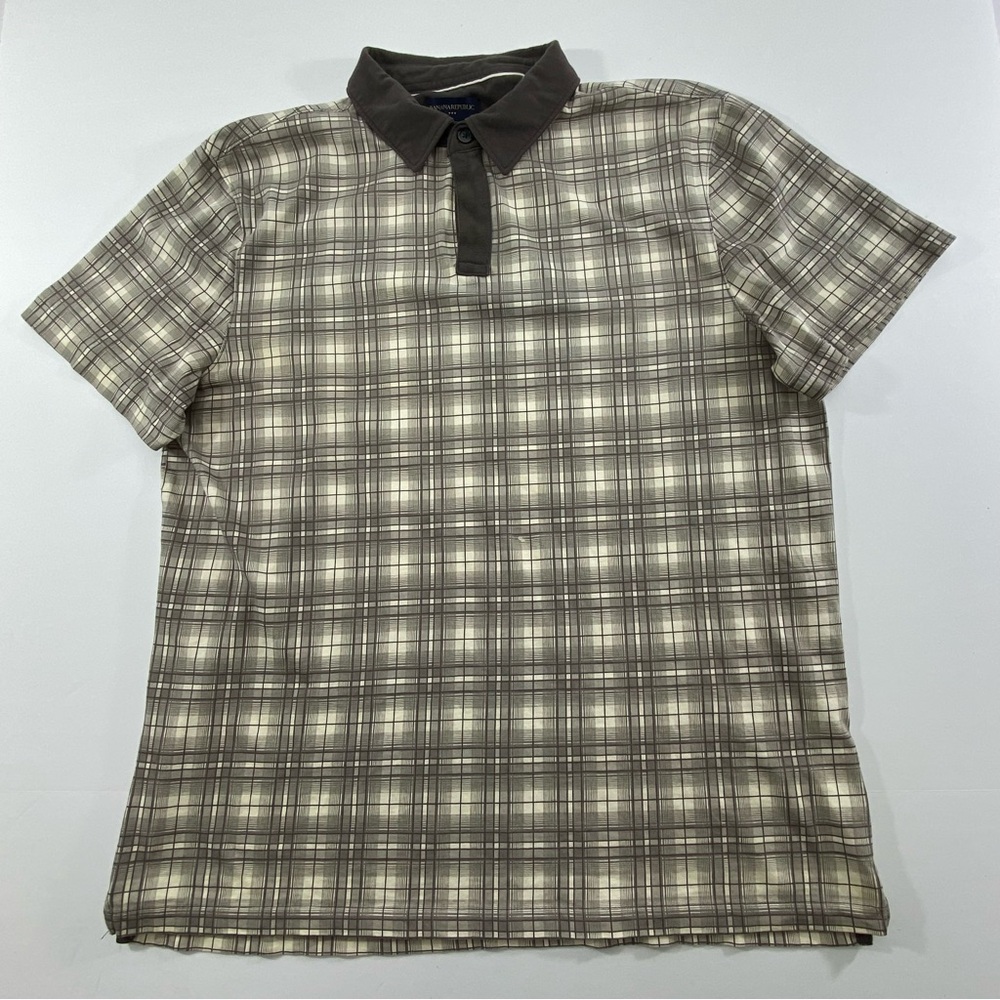 BANANA REPUBLIC Polo Shirt Brown Plaid Men’s Size Large 100%Pima Cotton